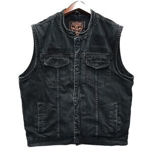 Milwaukee Performance Mens Snap Front Black Denim Vest Sz XL Conceal Carry Biker